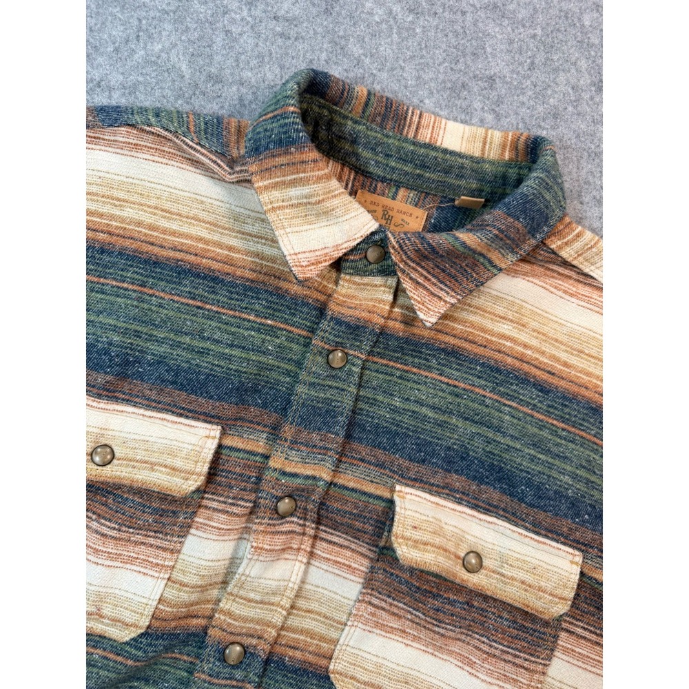 Red Head Ranch Mens XL Vintage‎ Striped Heavyweight Flannel Button Down Shirt